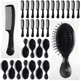 FillTouch 48 Pcs Mini Hair Brush and Combs Set Bulk for Homeless Individually Wrapped Curly Hair Thick Long Smoothing Hair Brush Detangling Brush for Women Men Kids Hotel Nursing Charity(Black)