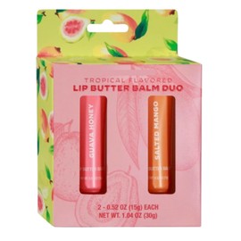 Trader Tropical Flavored Lip Butter Balm Duo with Sodium Hyaluronate, coconut oil, shea butter, and murumuru seed butter 2-0.52 oz (15g) each (Tropical Flavored (Guava Honey & Salted Mango))