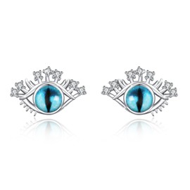 Evil Eye Earrings 925 Sterling Silver Boho Evil Eye Women's Stud Earrings with Zircon Jewellery Gift for Girls, Sterling Silver