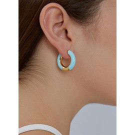 Chunky Gold Hoop Earrings for Women,Small Hoop Earrings for Women Colorful Enamel Huggie Summer Earrings (Blue)