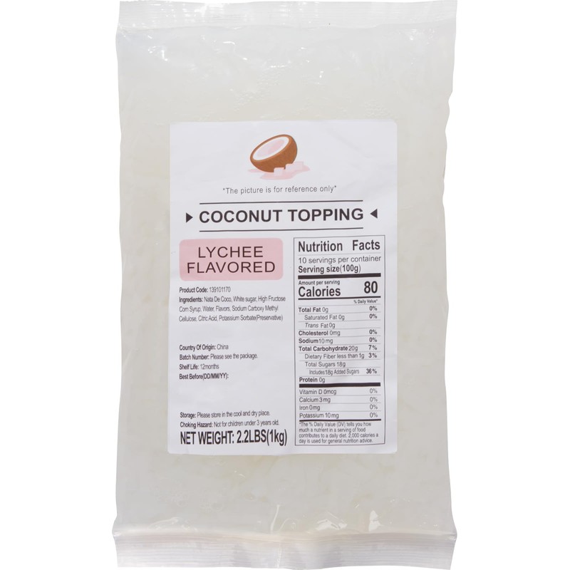 Soeos Lychee Flavored Coconut Jelly Strips, 2.2 lbs (1 Kg),