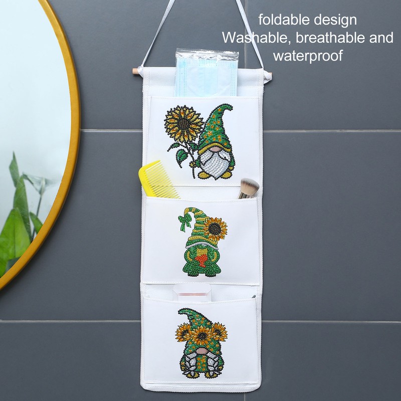 Hanging Storage Bag 3 Compartment Foldable Rhinestone Painting Pattern DIY