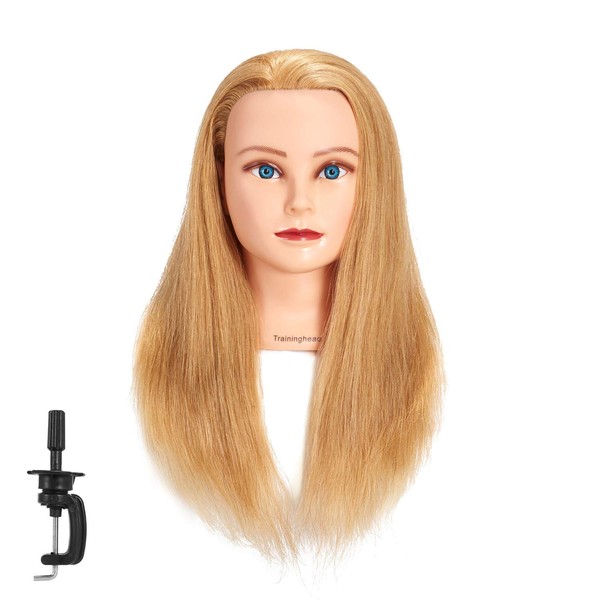 20-22" 100% Human hair Mannequin head Training Head Cosmetology Manikin Head Doll Head with free Clamp Stand (Blonde)