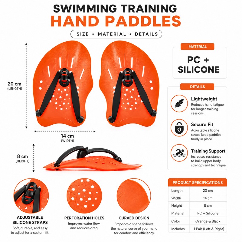 Swim Training Hand Paddles for Adults – Adjustable Silicone Strap