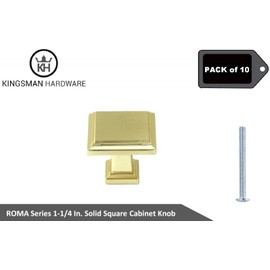 Kingsman Roma Series 1-1/4 in. (32mm) Square Soild Zinc Alloy Cabinet Knob (10, Brushed Gold)