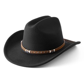 Jastore Kids Western Cowboy Hat for Kids Toddler Girls Boys Felt Fedora Cowgirl Cowboy Hat with Belt Buckle (US, Age, 5 Years, 10 Years, Black)