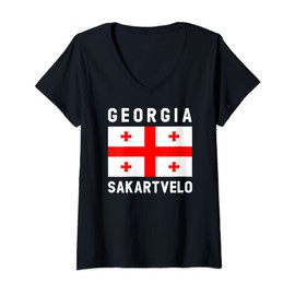 Womens Country Georgia Sakartvelo Flag Tbilisi Tiflis Georgian V-Neck T-Shirt