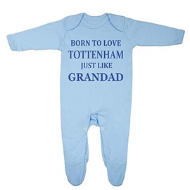 "Spurs Baby Sleepsuit - 'Born To Love Spurs Just Like Grandad - Soft 100% Combed Cotton Football-Themed Baby Sleepsuit for Football Fans" (UK, Age, 6 Months, 12 Months, Blue)