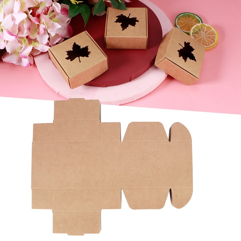 50Pcs Maple Leaf Pattern Kraft Paper Packing Box Small Gift