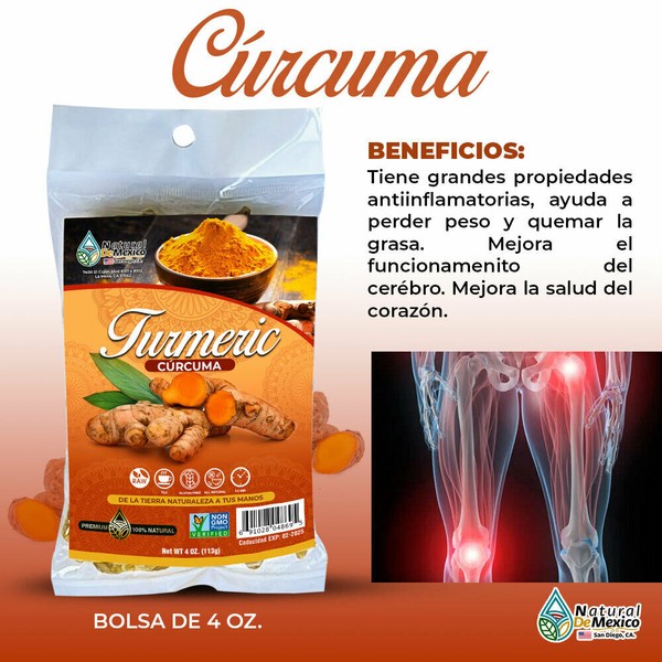 Tierra Naturaleza Curcuma Turmeric Root 4 oz-113g. Pure (Curcuma lfonga) Antiinflamatorio Natural