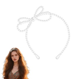Yreamont White Pearl Headband with Bowknot Bow Headbands for Women with Pearls Hair Accessories for Women Bridal Wedding Headband for Flower Girl Accessory for Photo Pearl Hair Bands for Girls