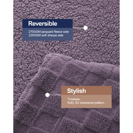 Pawque Super Soft Cozy Throw Blanket for Couch Sofa Bed - Fluffy Sherpa Fleece Reversible Thick Warm Fuzzy Blanket for All-Season, 3D Checkered Jacquard Elegant Decorative Blankets, Purple, 50" x 60"