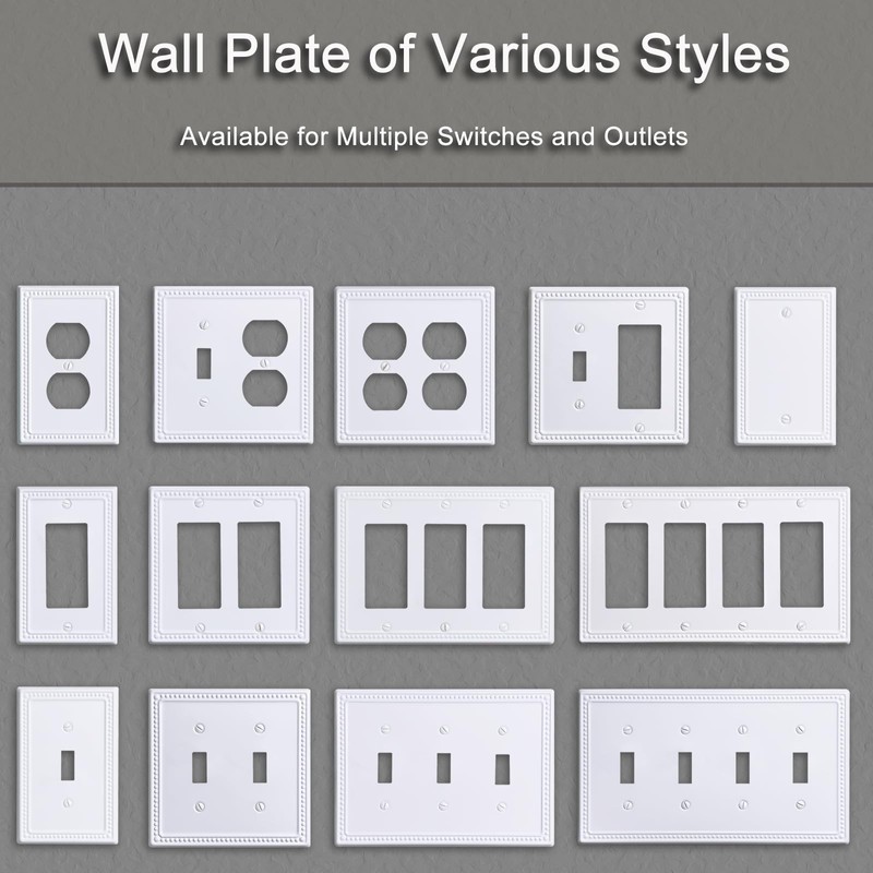 Kisrvopn Metal Outlet Covers Wall Plates, White Beadboard Switch Plate