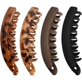 4 Pcs Large Banana Clips, Big Banana Hair Clips For Thin hair, 5.1" Nonslip Clincher Combs Banana Combs For Medium Thick Hair, Strong Hold Ponytail Holder Clip Matte Banana Clips For Women And Girls