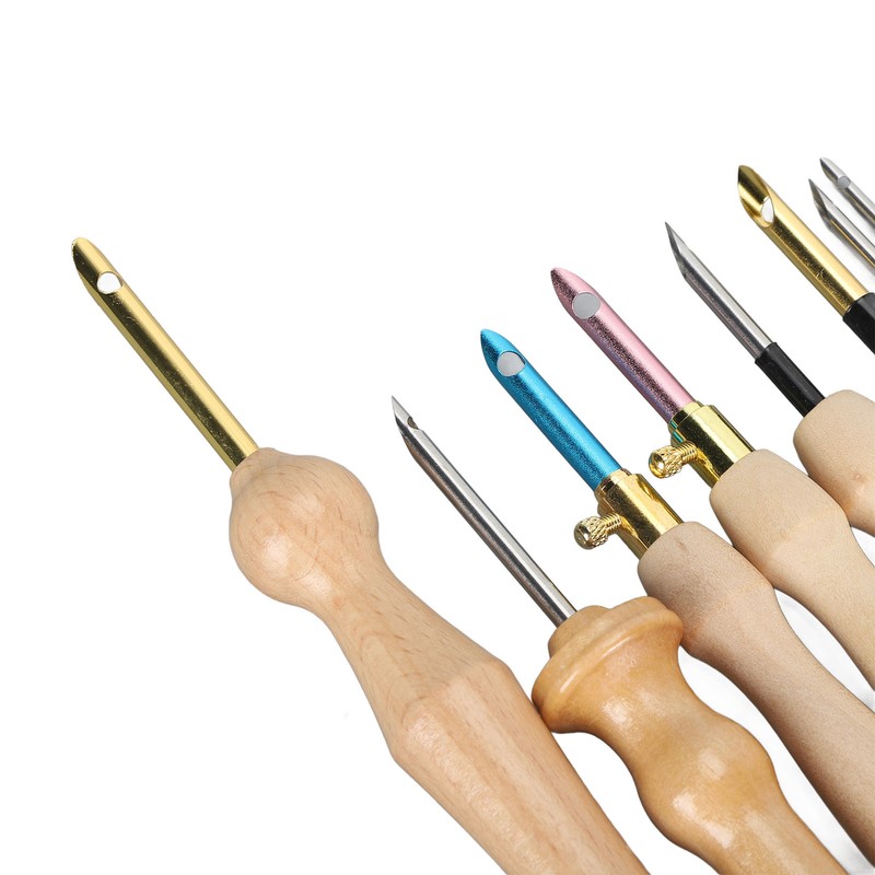 Punch Needle Set Wooden Handle Stainless Steel Ergonomic Easy Operation