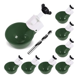 Psarnuk Chicken Waterer Cups (8 Pack/Green) - DIY Automatic Large Chicken Water Feeder for Ducks,Chicks, Turkeys, Quail, Bunny, Bird and Other Various Poultry Dispenser with Matching Drill