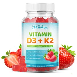 Mchokuu Vitamin D3 K2 Gummies 5000IU Sugar Free Supplement, 60 Count