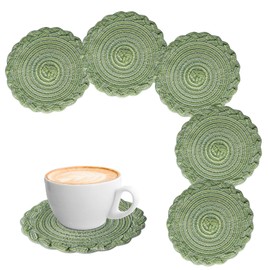 besbomig Round Woven Coasters for Drinks Set of 6, Heat Resistant Handmade Braided Drink Coasters for Kitchen Dining Table Home Restaurant - Green