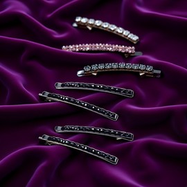 4Pcs Black Rhinestone Hair Clips - Shiny Crystal Barrettes and Bobby Pins | Sparkly Metal Hairpins for Women and Girls,Hair Accessories, Barrettes and Clips