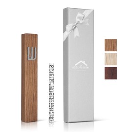 Wood Mezuzah Case with Scroll for Door Modern/Traditional Design, Easy Peel and Stick Mezuzah Cover, Home Blessing and Protection Houswarming Gift (Oak+ Silver, 5 Inches)