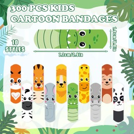 JarThenaAMCS 300Pcs Kids Cartoon Bandages Cute Jungle Animal Pattern Wound Plaster Flexible Adhesive Waterproof Breathable Fingertip Band Aid for Girl Boy Children Toddler Wound Protection