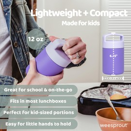 WeeSprout Insulated Stainless Steel Lunch Thermos, Soup Bottle for Hot & Cold Foods, 12 oz Jar for Children, Kid-Friendly Handle, Leakproof Container, Termos Para Comida Caliente (Black)