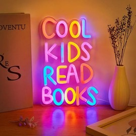 Hoomdycm Cool Kids Read Books Neon Signs. Books Neon Light for Reading Room Hanging Decorations. Library and Classroom Read Corner Decor with Dimmable Switches for Bedroom Decoration.