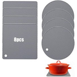 8PCS Salvamanteles de Silicona, Posavasos de Silicona Antideslizante Multifuncional para ollas, sartenes, Cubiertos, Vasos y Platos, etc.