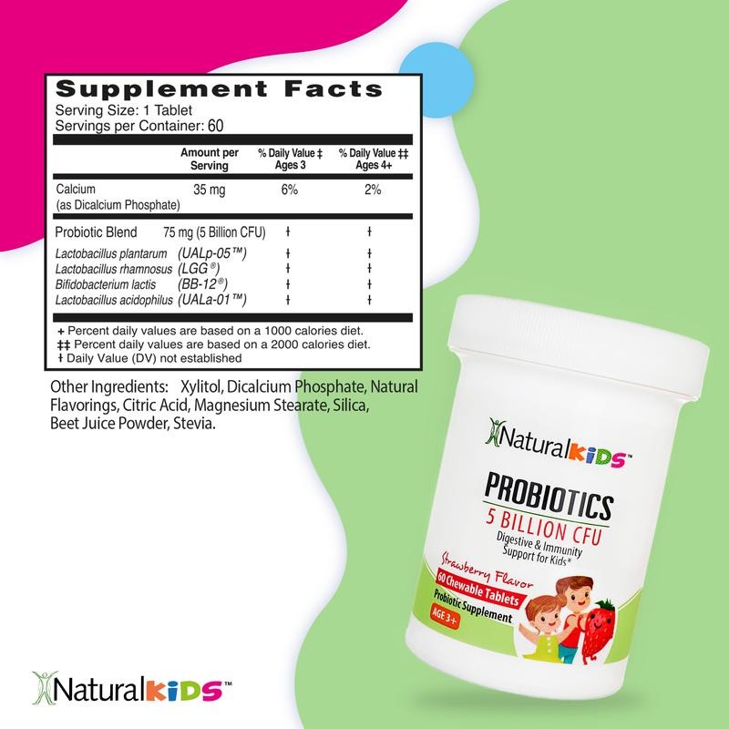 NaturalKids PROBIOTICS Chewable Tablets 5 Billion CFUs per Serving |