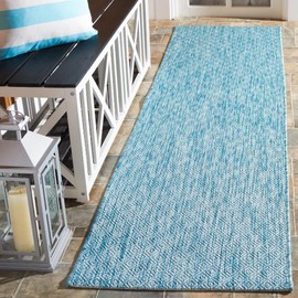 SAFAVIEH Courtyard Collection 2'3" x 10' Aqua CY8520 Indoor-Outdoor Waterproof Easy-Cleaning Patio Backyard Mudroom Runner-Rug