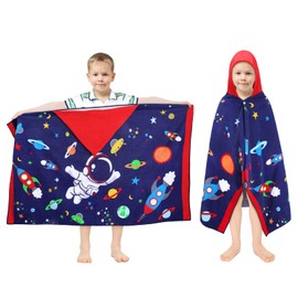 decalsweet Bath Poncho Children's 100% Cotton Hooded Baby Bath Towel, Large Soft and Absorbent Children's Towel, Bath Towel, Hooded Beach Towels for Boys and Girls, 76 x 127 cm (Astronaut)