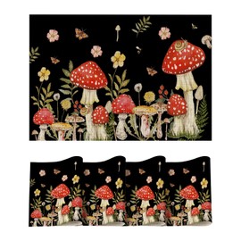 Artoid Mode Mushroom Moth Wild Flowers Placemats Set of 4, 12x18 Inch Plastic Woven Wipeable Non-Slip PVC Place Mats for Party Kitchen Dining Decor