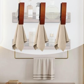 UVKDEENK Wood Towel Hooks for Bathroom, Farmhouse Bath Robe Towel Holder, Vintage Handmade Wooden Wall Mounted Towel Racks for Kitchen Home Storage Decor (Dark Brown, L)