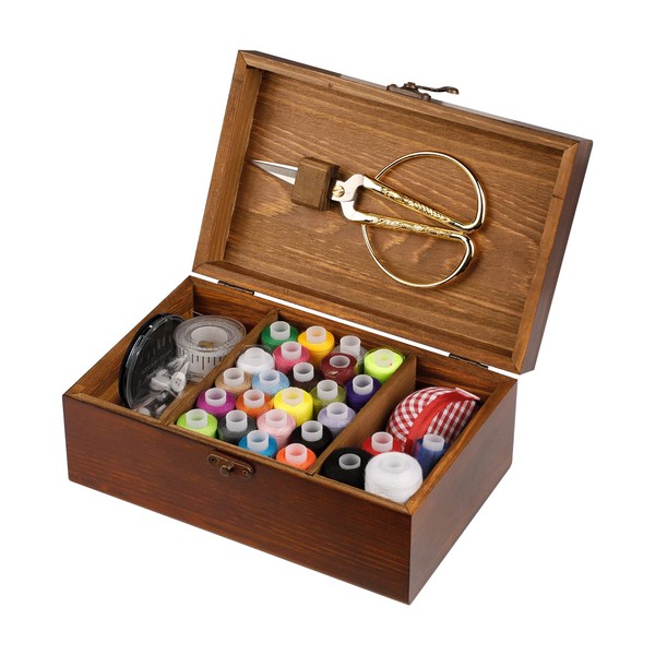 Wooden Sewing Kit, Sewing Boxes Organizer with Accessories Kit, Sewing Kit Baskets for Beginners/Adults/Kids/Women/Men