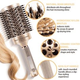 JIUANODD Large Round Brush for Blow Out, 2.7 Inch Gold Barrel, Nano Thermal Ceramic & Ionic Tech Hair Brush with Boar Bristles, Professional Roller Brush for Blow Drying, Styling, Volume and Shine