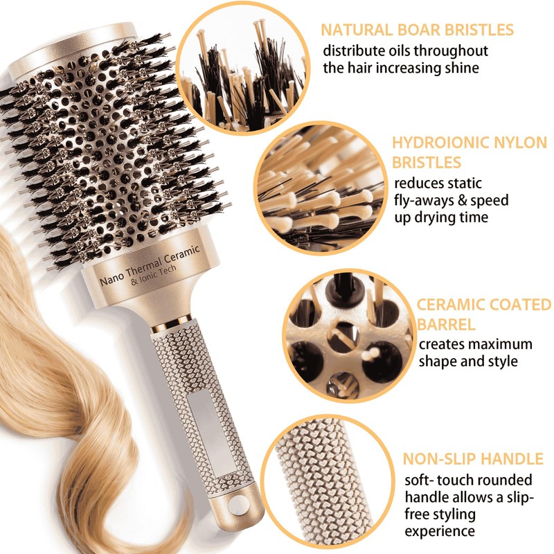 JIUANODD Large Round Brush for Blow Out, 2.7 Inch Gold