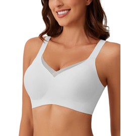 MOEOZLLO Mesh V Neck Bra Women's Without Underwire Soft Cups Bustier Women's High Elasticity Bra Without Underwire with Additional Bra Extension, White