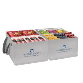 FREEZER SANITY The Original Chest Freezer Organizer Bins, Stackable Storage Organizers, Deep Freezer Dividers, Handles, Heavy-Duty, Water-Proof (2 Pack Regular 15x14x9)