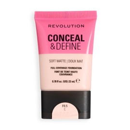 Revolution Conceal and Define Soft Matte Tube Foundation, Full Coverage Makeup, Even Skin Appearance & Control Shine, F0.5C. 23ml