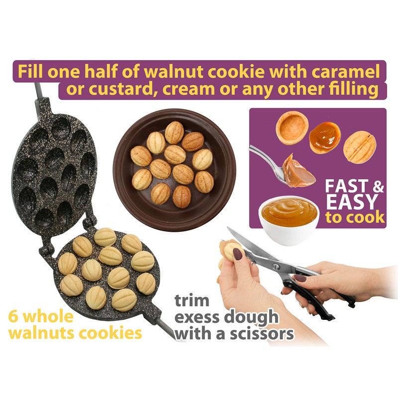 Walnut Cookie Maker 12 halves non-stick coating granite stone Cookies