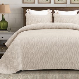 Whale Flotilla Quilt Set Oversized California King Size, 3-Piece Soft Lightweight Cal King Quilt Bedding Set Bedspread Coverlet for All Seasons, Brich Beige