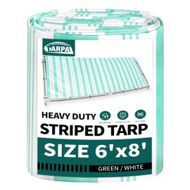 TARPAL Tarp 6x8 Feet Striped tarp 12mil Heavy Duty Poly Tarps Multipurpose Protective Cover Durable, Waterproof, Weather Proof, UV,Rip and Tear Proof（Green/White）