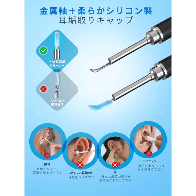 耳かき カメラ付き 【2000万画素&IP67防水】 WiFi接続 耳かき カメラ 日本製風 付き 光る耳かき 3.5mm極細レンズ
