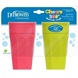 Dr. Brown's Cheers 360° Spoutless Transition Sippy Cups 10oz 2-Pack BPA-Free 9M+