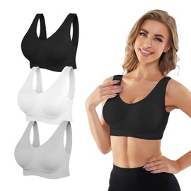 YADIFEN 3 Pack Womens Sports Bras，Wireless Comfortable Seamless Sleep Yoga Sports Bras for Women with Removable Pads