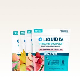 Liquid I.V. Sugar-Free Hydration Multiplier – Zero Sugar Electrolyte Drink Mix, Single-Serving Powder Sticks, 4-Pack (56 Servings)