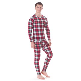 Rocky Thermal Underwear for Men (Long Johns Thermals Set) Shirt & Pants, Base Layer (White Plaid - Standard Weight/Large)
