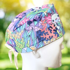 Handmade  PREMIUM Axolotls and Crystals Surgical Cap| Healthcare|Scr