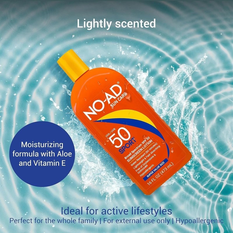NO-AD Sport Sunscreen Lotion, SPF 50 | Broad Spectrum UVA/UVB