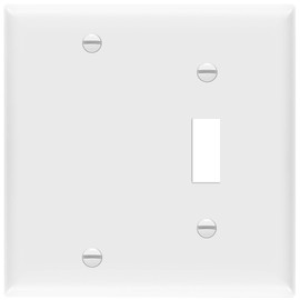 ENERLITES Combination Toggle Switch/Blank Device Wall Plate, Standard Size, 2-Gang 4.5" x 4.57” Light Switch Cover, Polycarbonate Thermoplastic, UL Listed, 880111-W, White